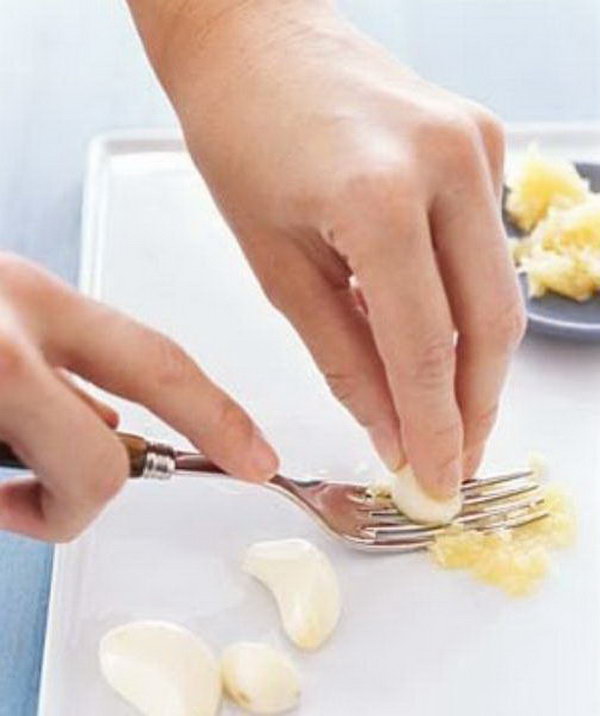 Use a fork to press garlic if you don't have a garlic crusher.