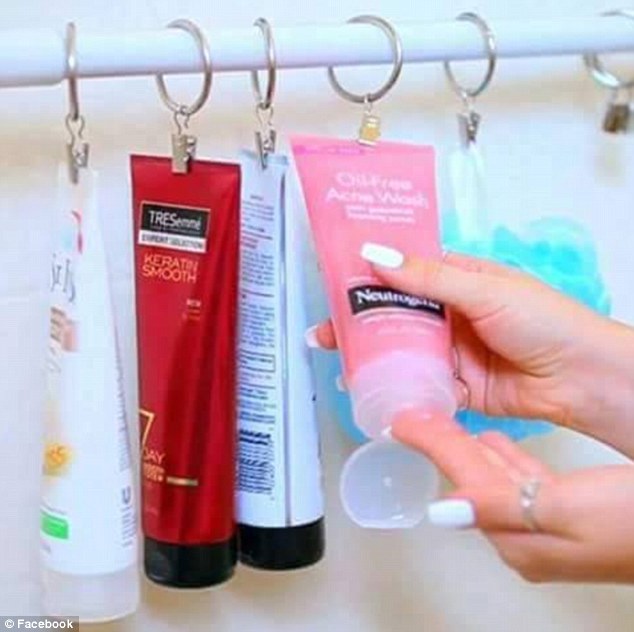Use Metal Clips Attached To Shower Curtain Rings For Organizing All Your Bathing Products. 