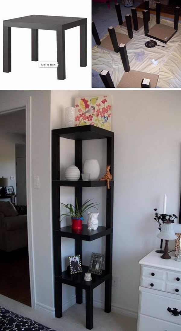 DIY Corner Shelf Made from Ikea Lack Table.