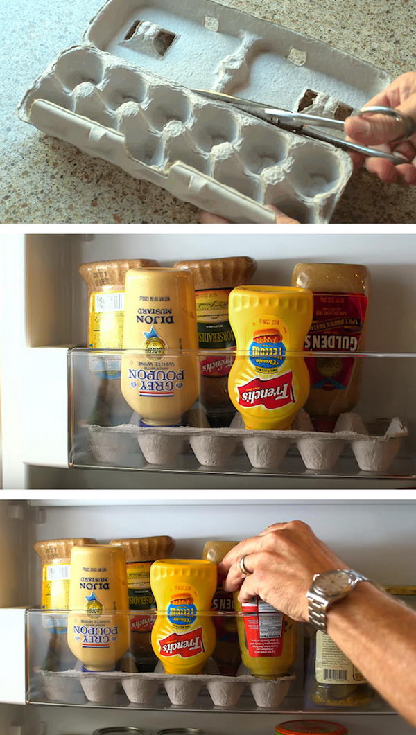 Store Your Squeeze Bottles Upside Down in an Egg Carton. 