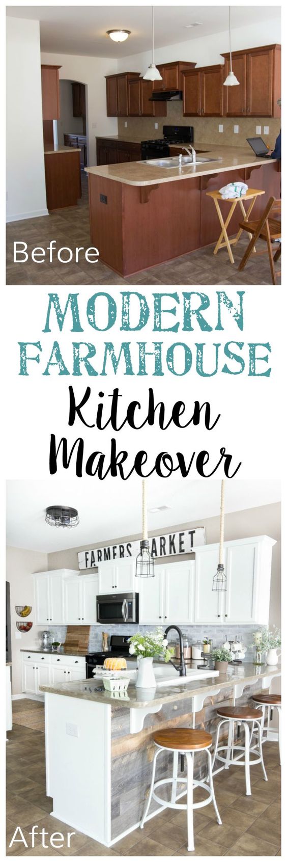 This Dark And Boring Kitchen Gets a Budget-Friendly Makeover With Modern Farmhouse Style. 