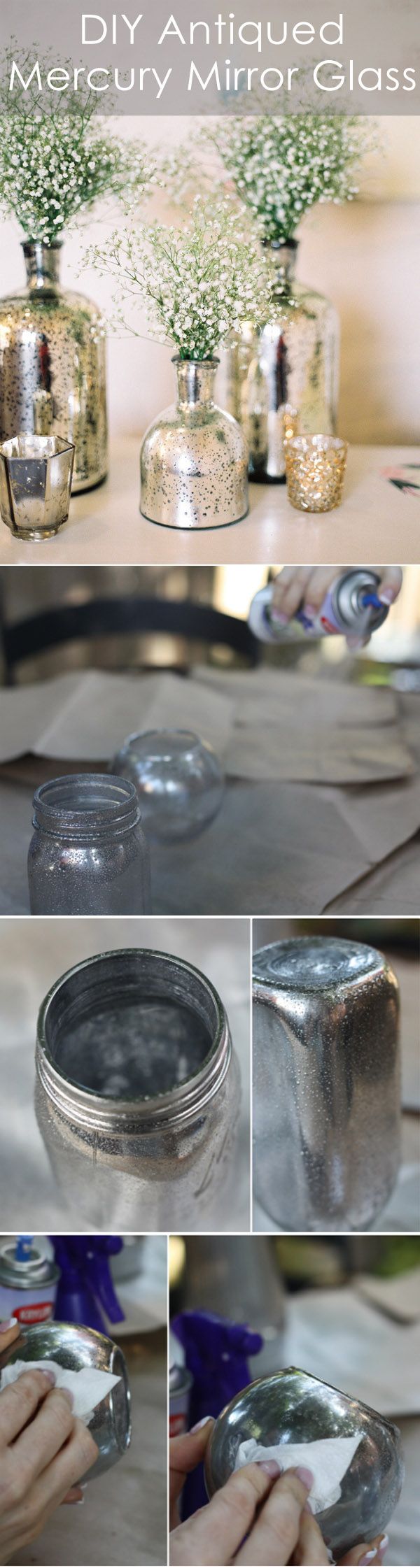 DIY Antiqued Mercury Mirror Glass Vases 