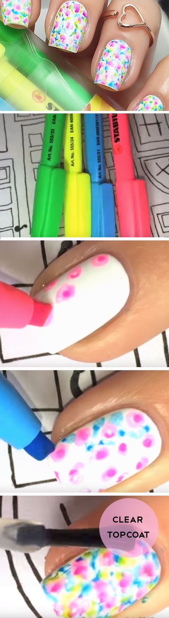 Use Highlighters To Create This Cool Spring Floral Nail Art. 