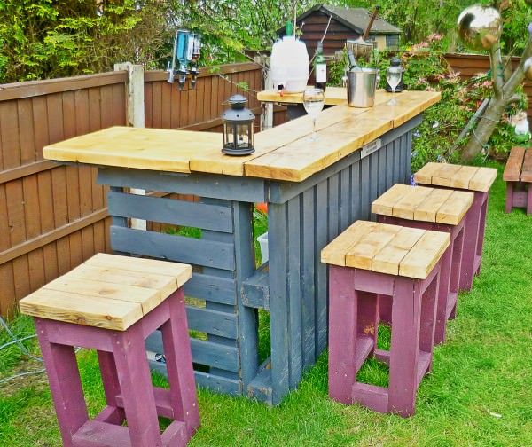 Pallet Outdoor Bar and Stools. See the tutorial 