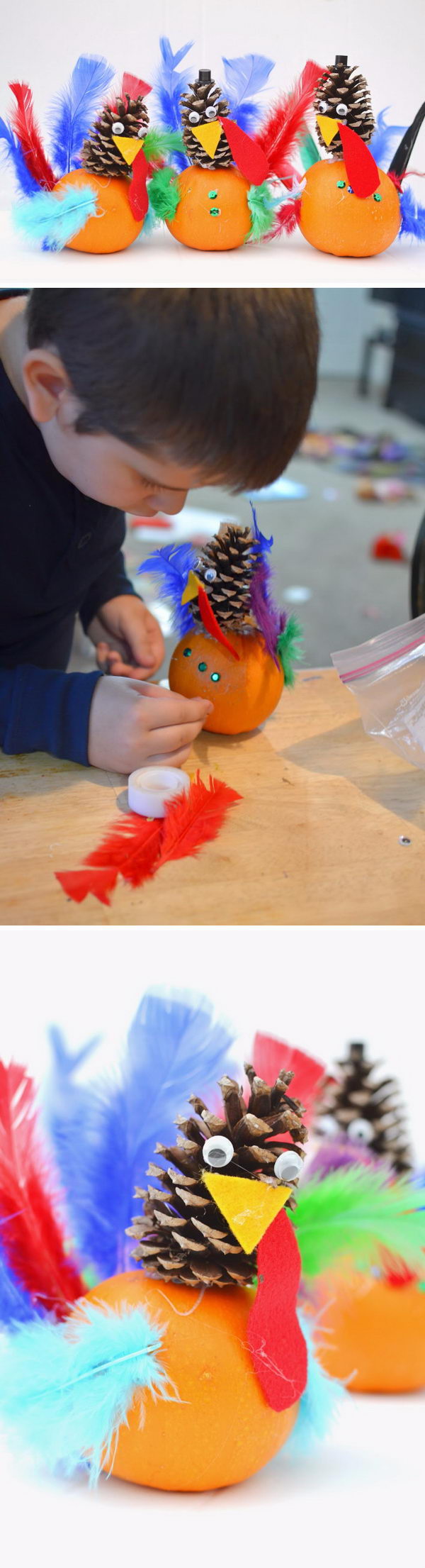 DIY Pumpkin and Pine Cone Turkey Craft.  