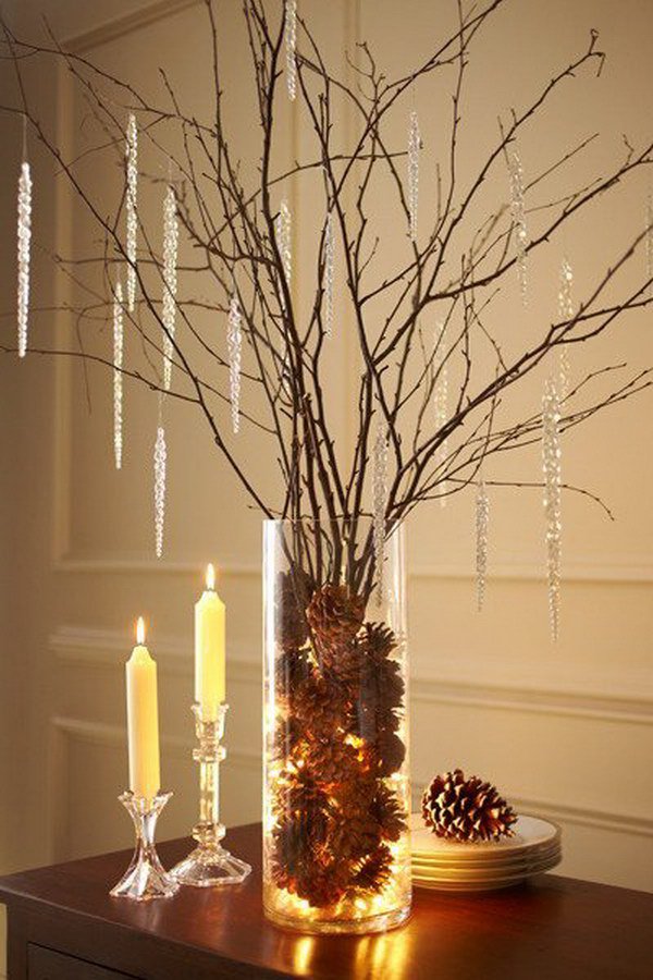 Pinecone and Birch Branch Centerpiece. 