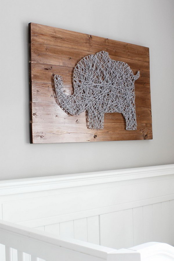 DIY Elephant Nursery String Art. See the tutorial 