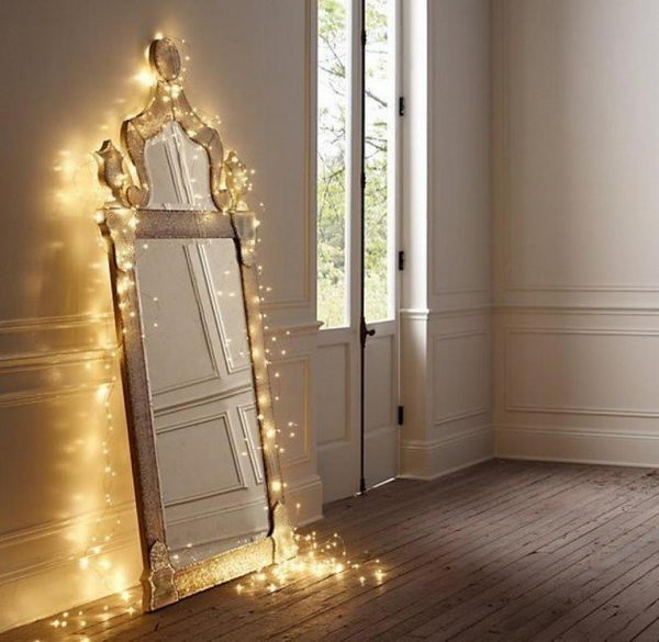 Mirror Decoration with String Lights. 