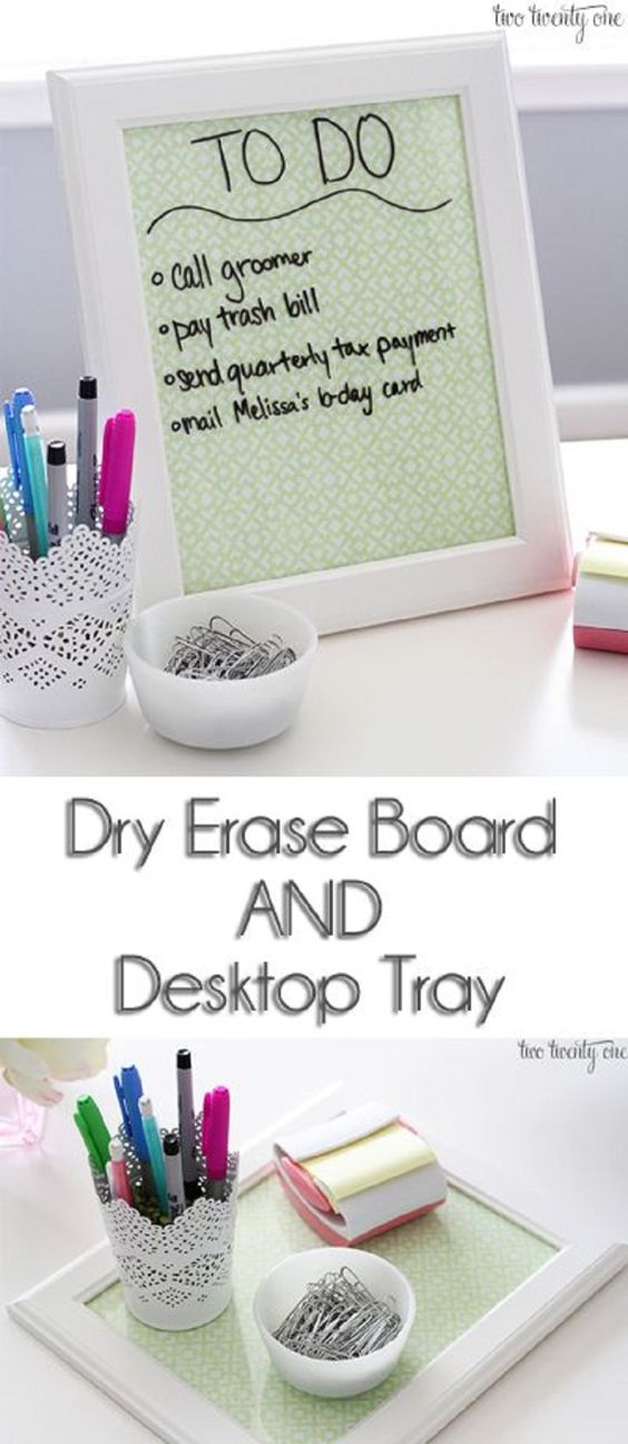 Dry Erase Board and Desktop Tray For Girl Room Storage. 
