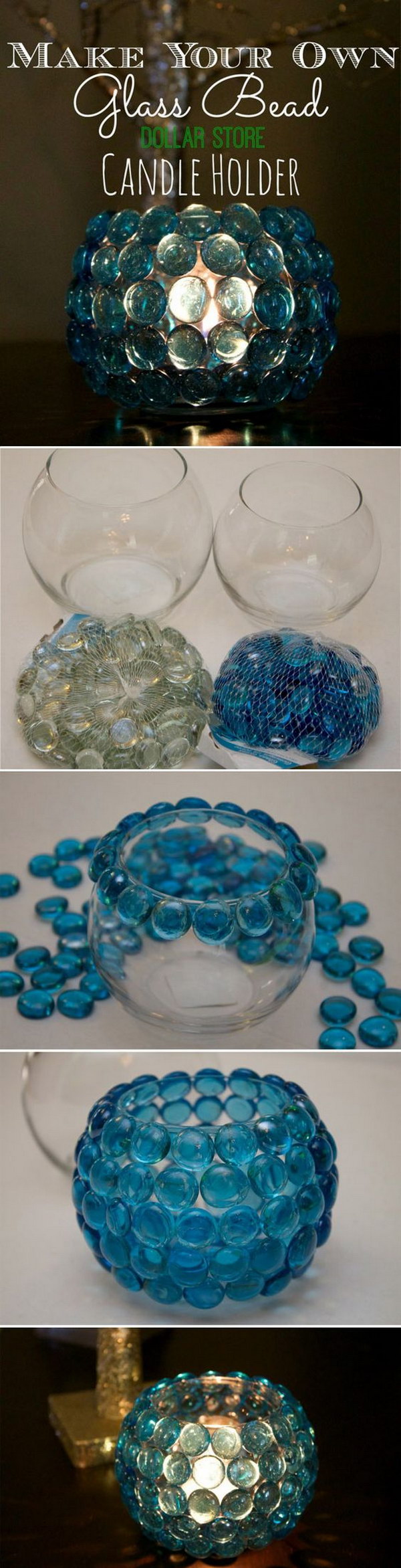 DIY Candle Holder Wedding Centerpieces With Glass Bead. 