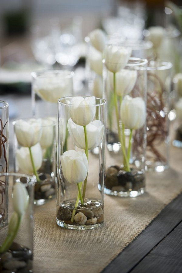 Vases Filled with White Tulips. 
