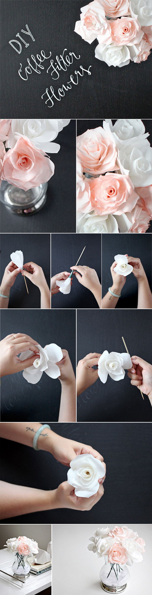 Easy Coffee Filter Flowers Centerpieces. 