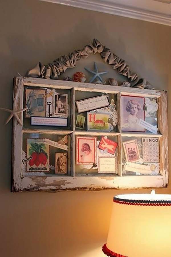 Old Window Turned Family Photos Frame. 