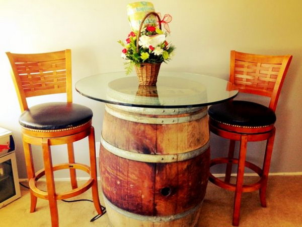 DIY Wine Barrel Table. 