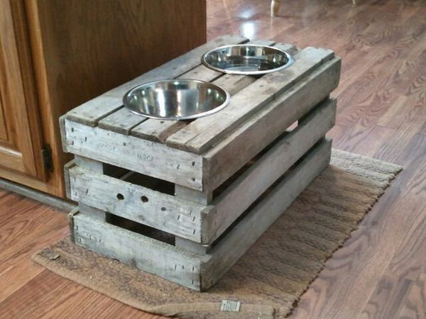 DIY Raised Dog Feeder from Old Crate 