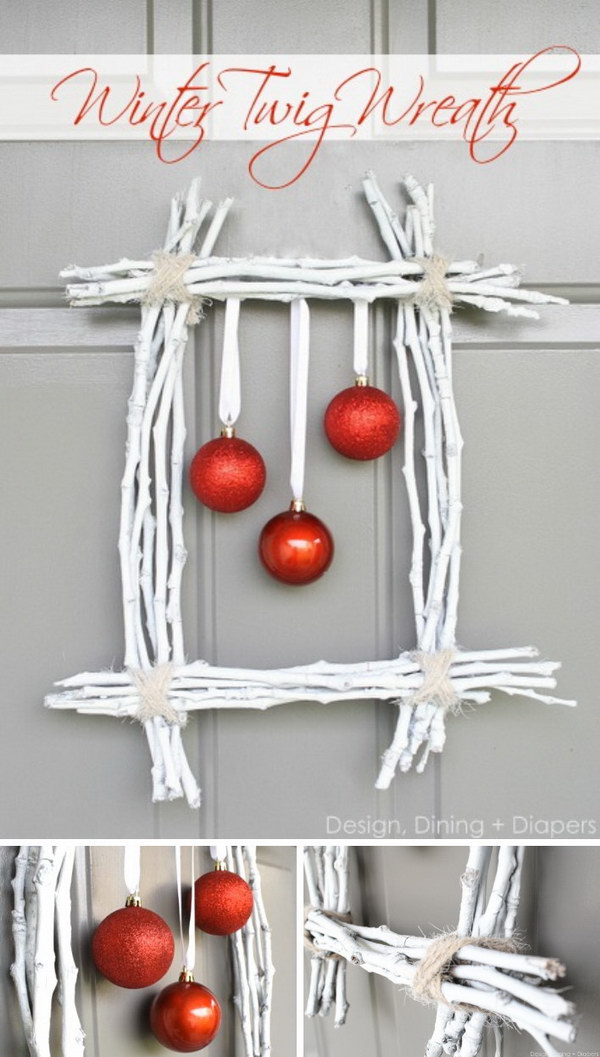 Winter Twig and Ornaments Wreath. 