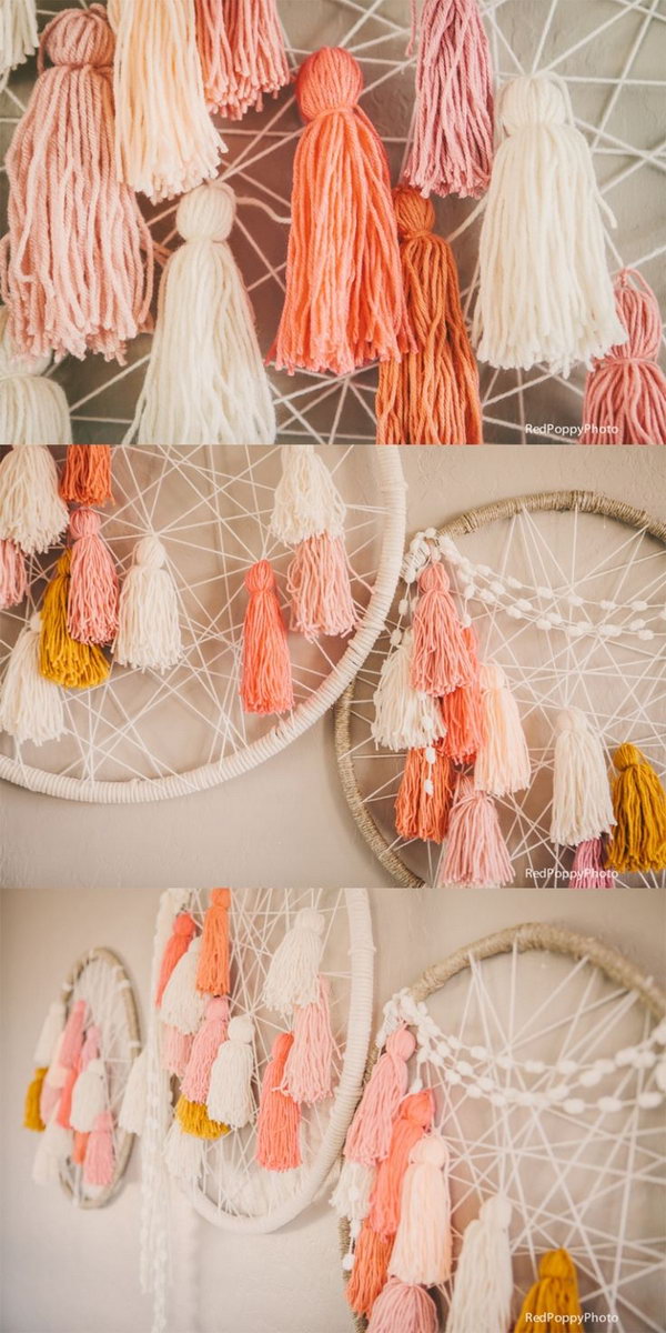 DIY-able Giant Dream Catchers. Most girls who hang dreamcatchers in their rooms are quite spiritual and believe that the nice dreams will come near them and the bad spirits will go away. See more beautiful images 