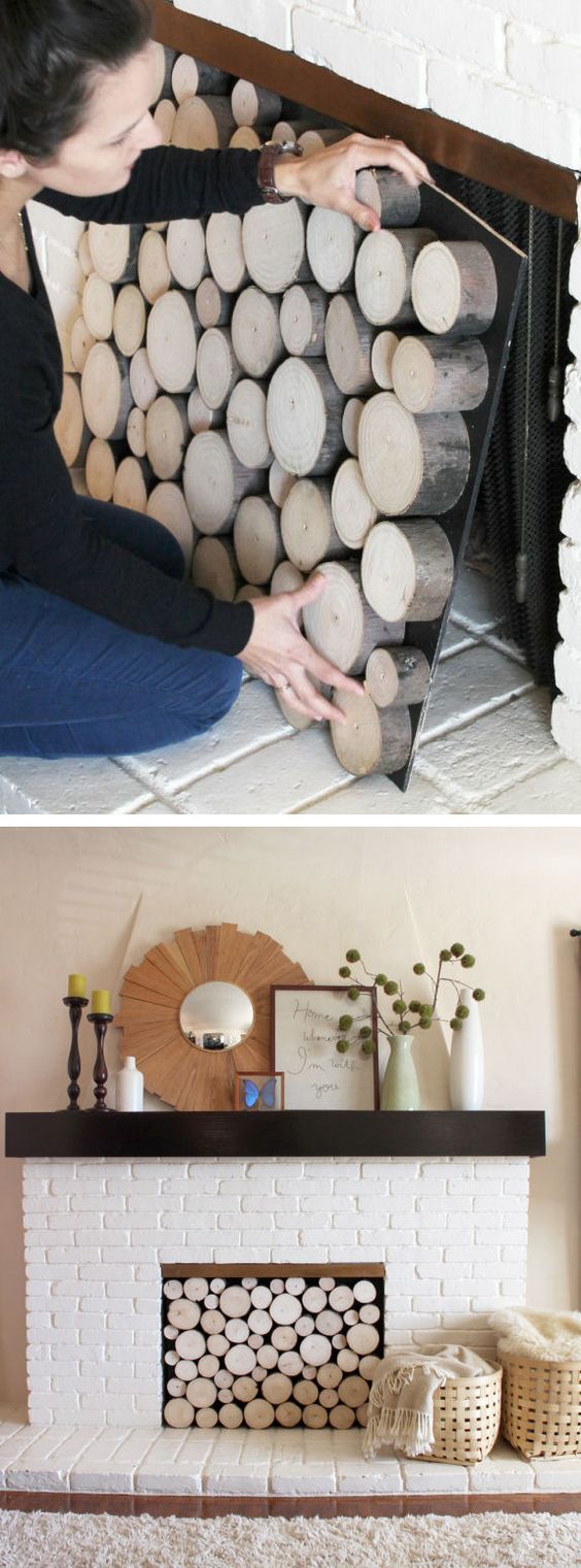 DIY Faux Stacked Wood Fireplace. 