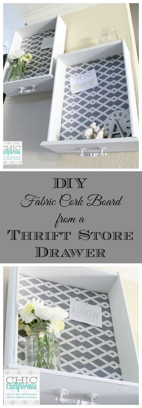 DIY Fabric Bulletin Board From A Thrift Store Drawer. 