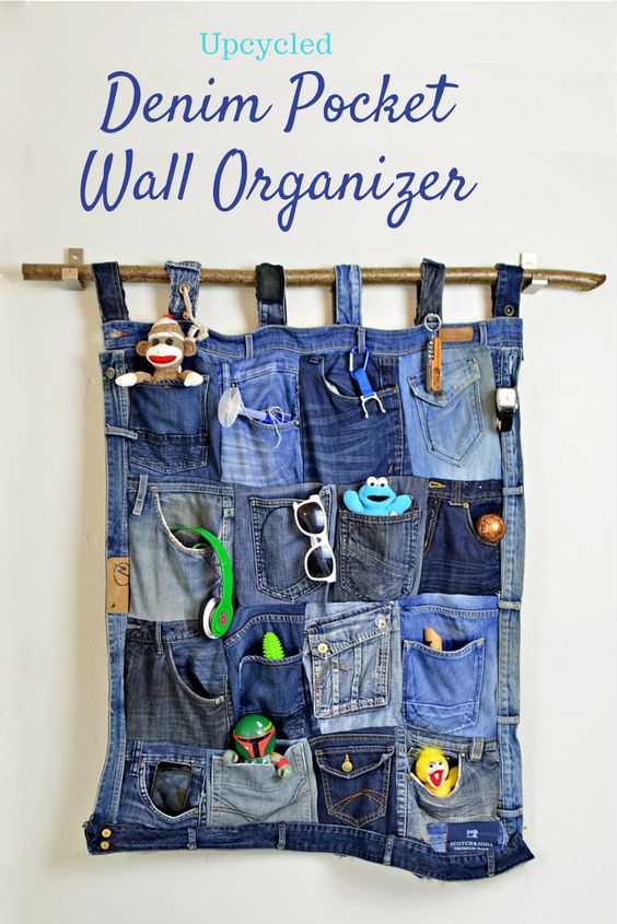 Fantastic Denim Pocket Wall Organizer From Your Old Jeans. 