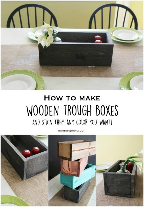 DIY Stained Wooden Trough Boxes. 