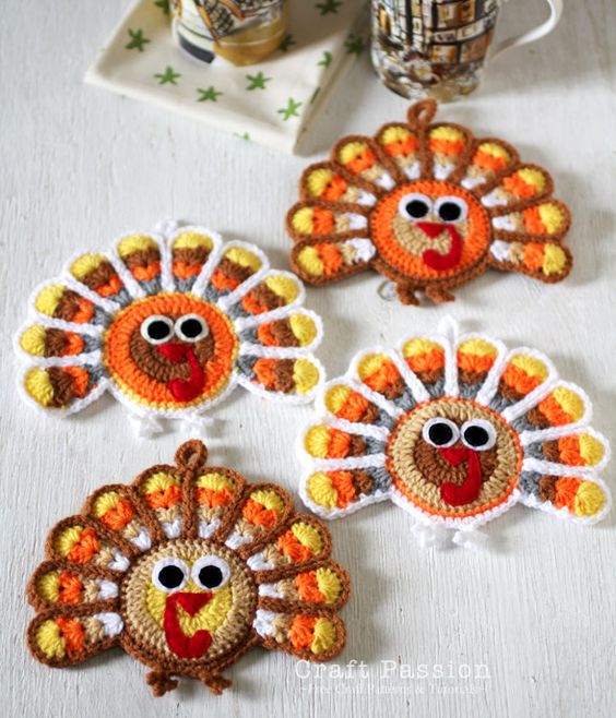Crochet Turkey Coasters. 