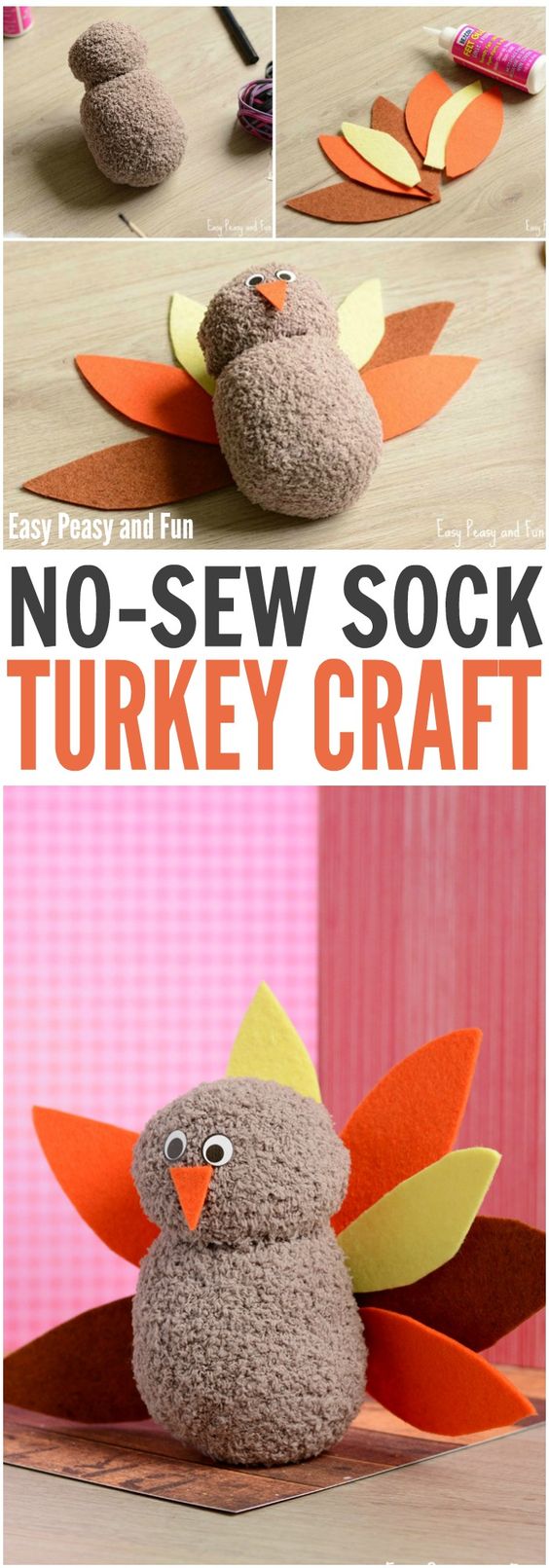 No-Sew Sock Turkey Craft. 