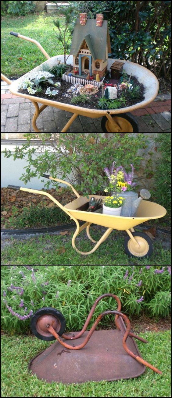 DIY Fairy Garden From An Old Wheelbarrow. 