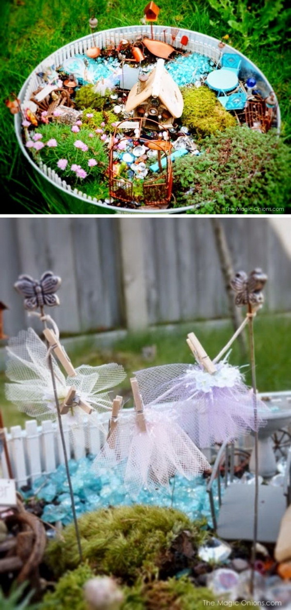 DIY Fairy Garden with Cute Fairy Tutu Washing Line. 