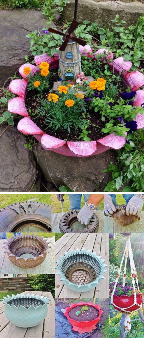 Upcycled Tire Fairy Garden. 