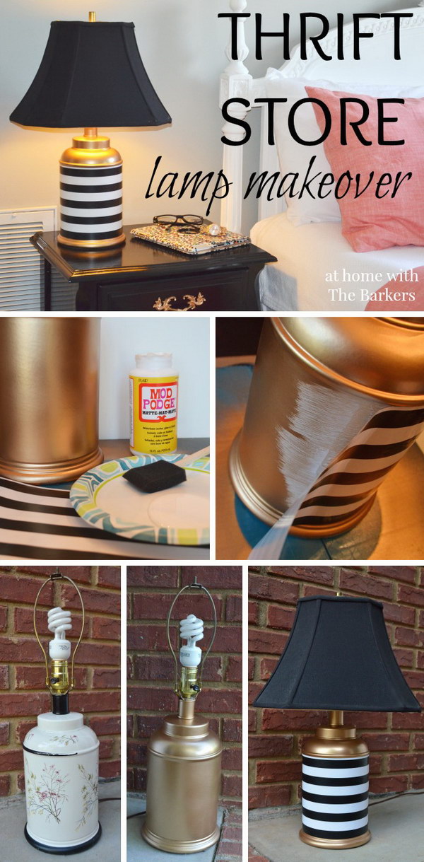Thrift Store Lamp Makeover with Gold Spray Paint. 