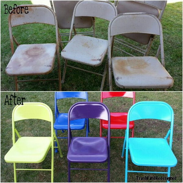 Up-cycled & Brightened Vintage Metal Chairs. 