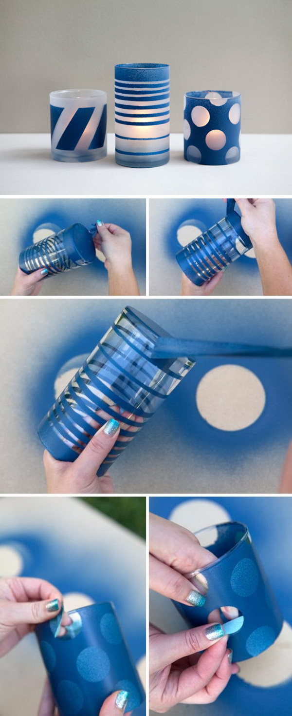 DIY Spray Painted and Frosted Glass Jars. 