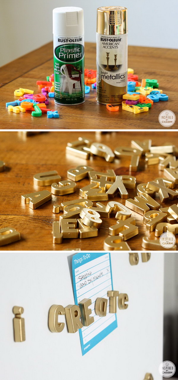 DIY Gold Magnetic Letters. 