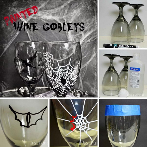 Painted Halloween Goblets - Easy to Paint Wine Glasses Using Paint Pens. 