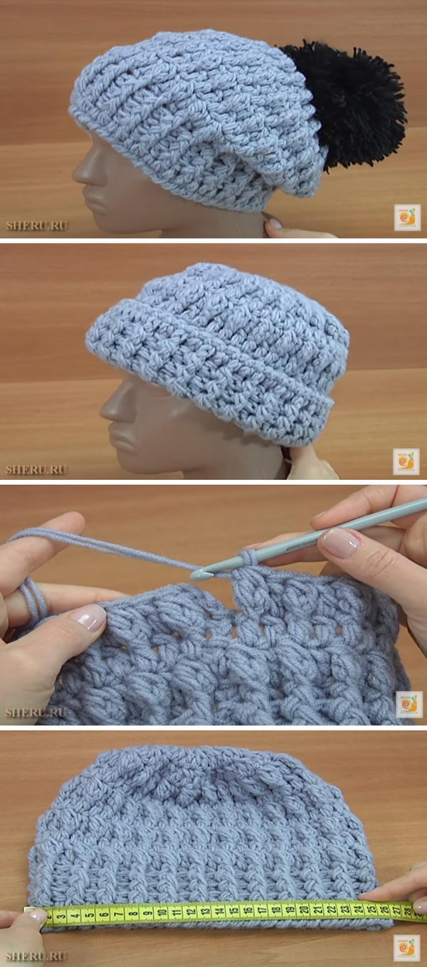 Crochet Chunky Ribbed Cable Hat. 