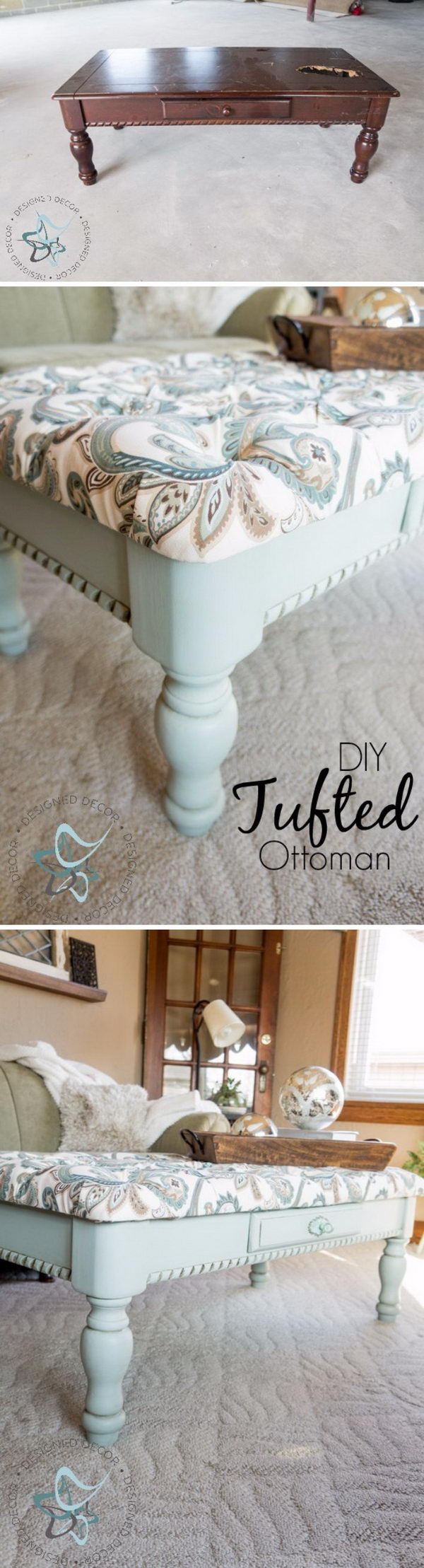 DIY Tufted Coffee Table Bench. 
