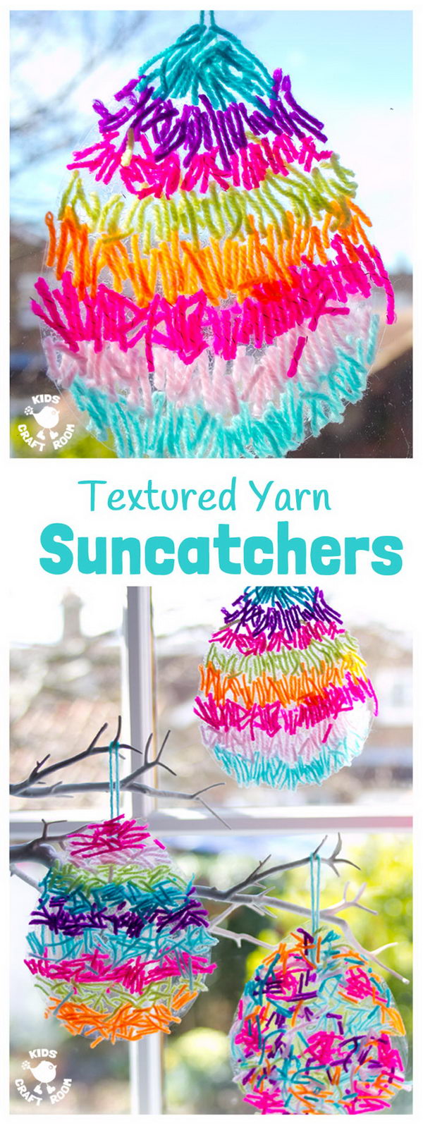 Textured Yarn Easter Egg Suncatchers. 